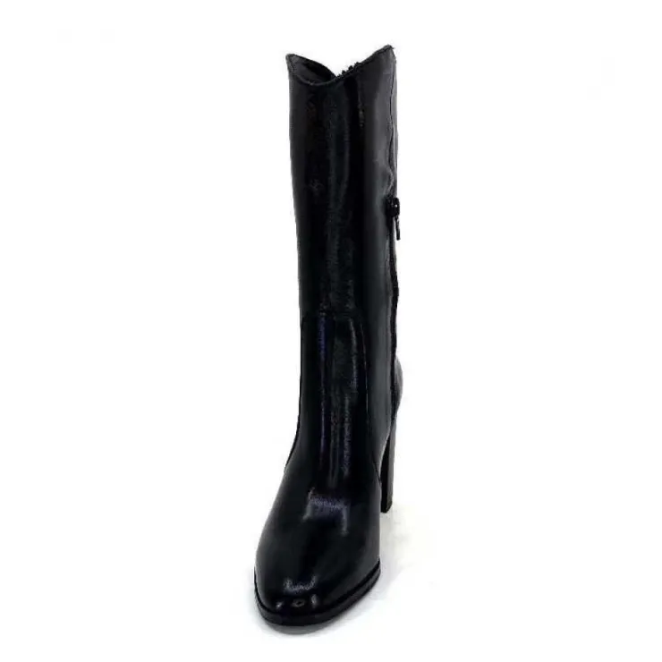 Ivoire0341a Ivoire Ar 144 Cuir Noir*Femme Mi-Bottes