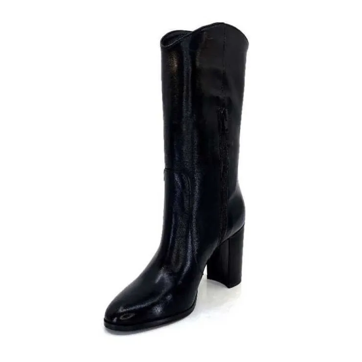 Ivoire0341a Ivoire Ar 144 Cuir Noir*Femme Mi-Bottes
