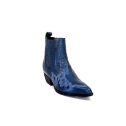 Ivoire0341a Ivoire Ar230 Cuir Metal Bleu Cobalt*Femme Santiags