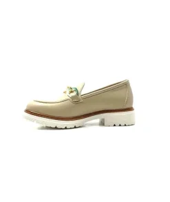 Ivoire0130a Ivoire 8B 4655 Cuir Beige*Femme Mocassins