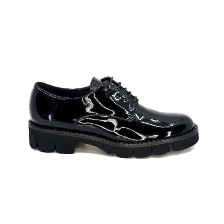 Ivoire0347b Ivoire B038 Cuir Vernis Noir*Femme Lacets
