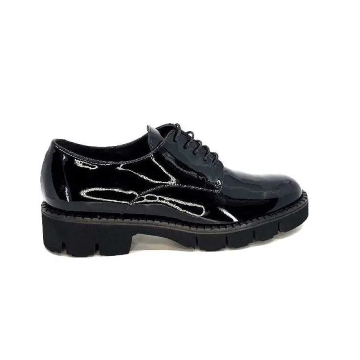 Ivoire0347b Ivoire B038 Cuir Vernis Noir*Femme Lacets
