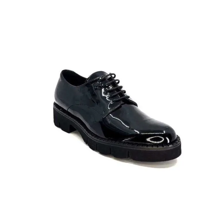 Ivoire0347b Ivoire B038 Cuir Vernis Noir*Femme Lacets