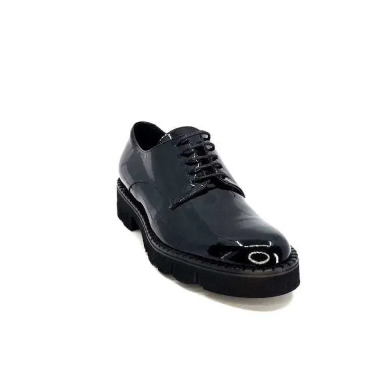 Ivoire0347b Ivoire B038 Cuir Vernis Noir*Femme Lacets