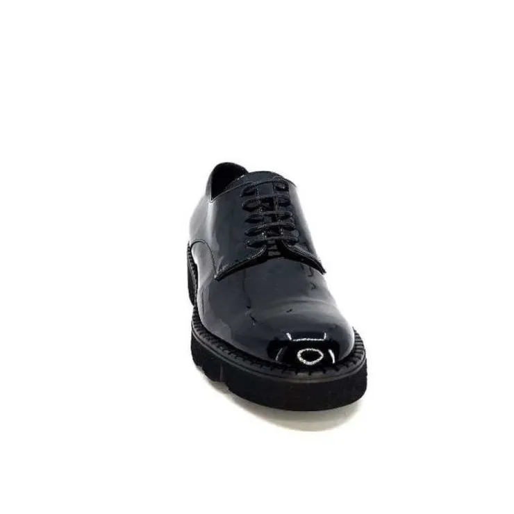 Ivoire0347b Ivoire B038 Cuir Vernis Noir*Femme Lacets