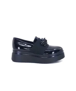 Ivoire0130a Ivoire 2C4386 Cuir Vernis Noir*Femme Mocassins