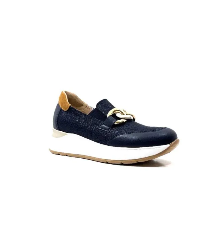 Ivoire0130a Ivoire 9D 4640 Textile Bleu*Femme Mocassins