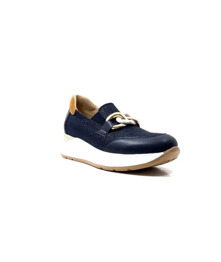 Ivoire0130a Ivoire 9D 4640 Textile Bleu*Femme Mocassins