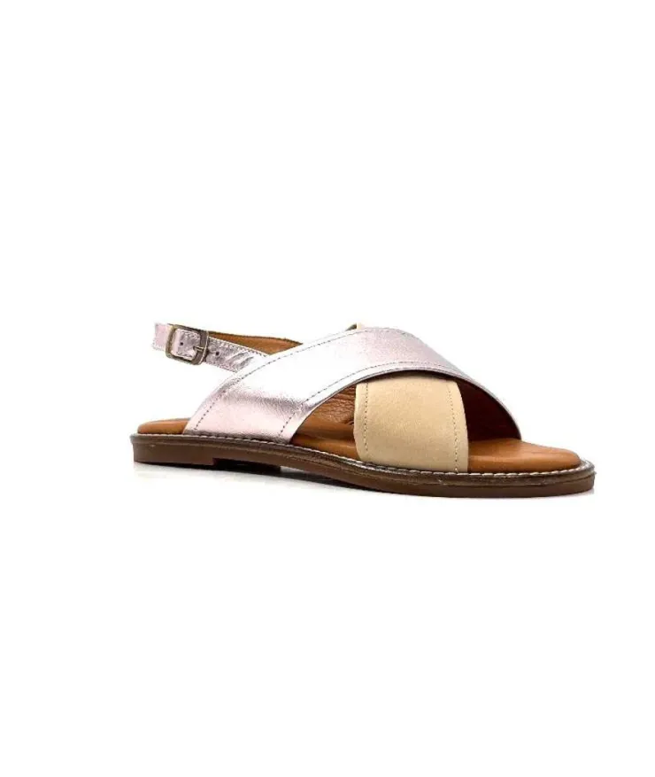 gloria Ivoire 908D Cuir Argent Et Nude*Femme Sandales
