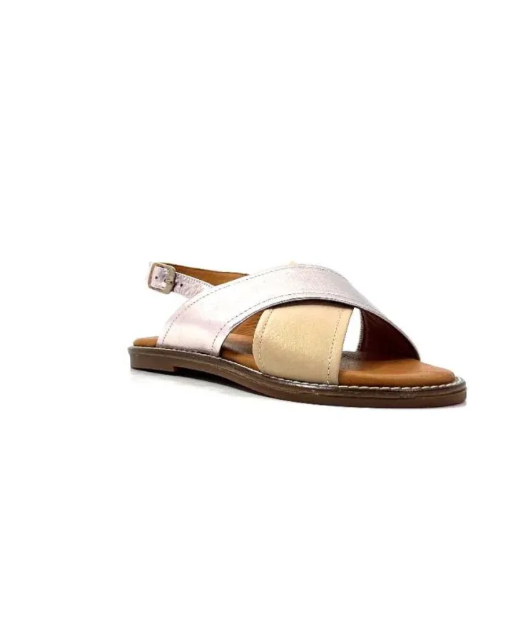 gloria Ivoire 908D Cuir Argent Et Nude*Femme Sandales