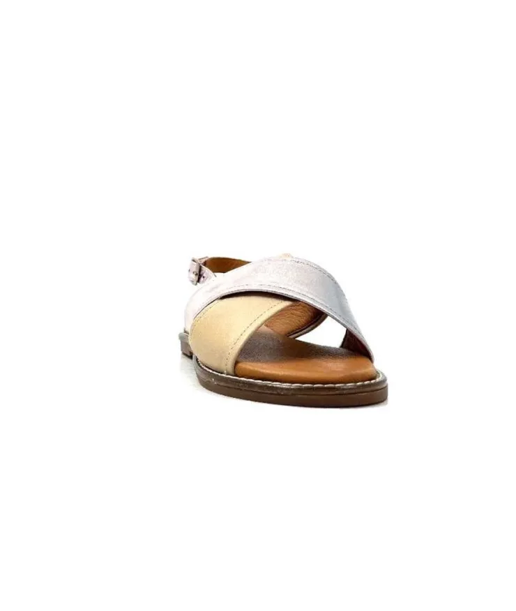 gloria Ivoire 908D Cuir Argent Et Nude*Femme Sandales