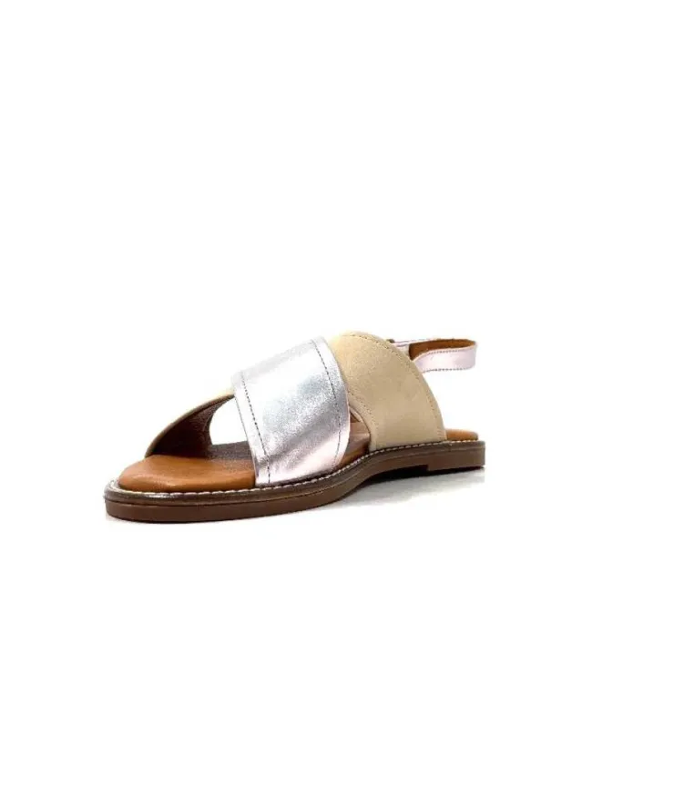 gloria Ivoire 908D Cuir Argent Et Nude*Femme Sandales