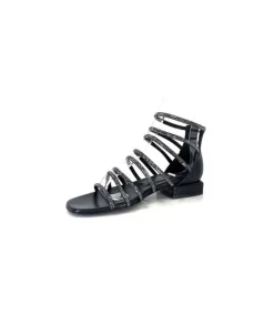 s.piero Ivoire E35.008 Cuir Noir Strass*Femme Sandales