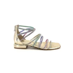 s.piero Ivoire E35.008 Cuir Or Strass Multi*Femme Sandales