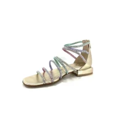 s.piero Ivoire E35.008 Cuir Or Strass Multi*Femme Sandales