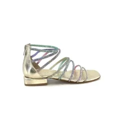 s.piero Ivoire E35.008 Cuir Or Strass Multi*Femme Sandales