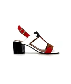 Ivoire0334 Ivoire F2105 Sardegna Cuir Blanc, Marron, Rouge & Noir*Femme Sandales