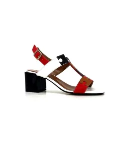 Ivoire0334 Ivoire F2105 Sardegna Cuir Blanc, Marron, Rouge & Noir*Femme Sandales