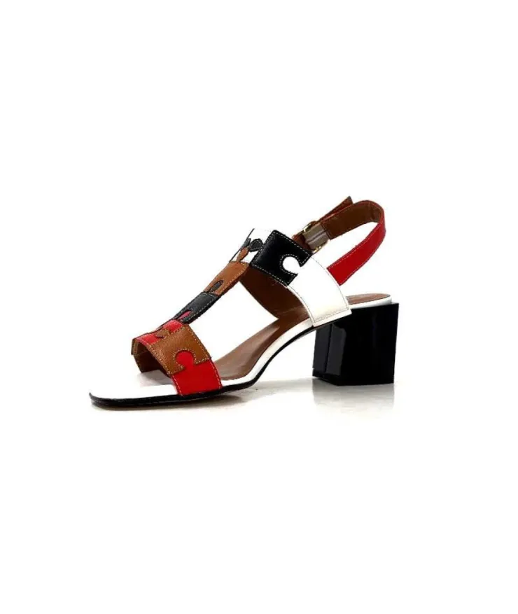 Ivoire0334 Ivoire F2105 Sardegna Cuir Blanc, Marron, Rouge & Noir*Femme Sandales