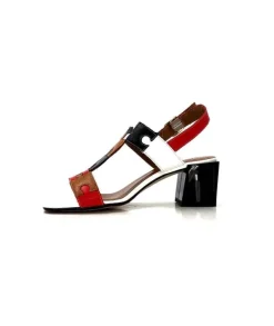 Ivoire0334 Ivoire F2105 Sardegna Cuir Blanc, Marron, Rouge & Noir*Femme Sandales