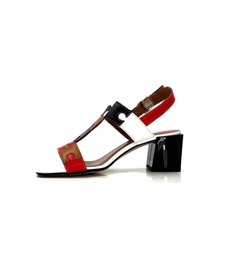 Ivoire0334 Ivoire F2105 Sardegna Cuir Blanc, Marron, Rouge & Noir*Femme Sandales
