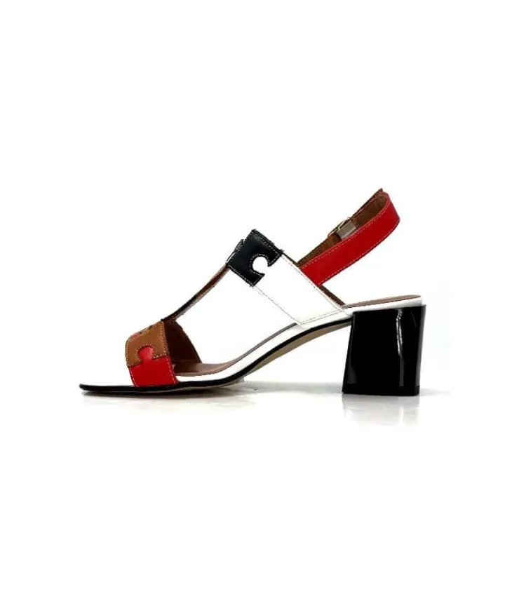 Ivoire0334 Ivoire F2105 Sardegna Cuir Blanc, Marron, Rouge & Noir*Femme Sandales