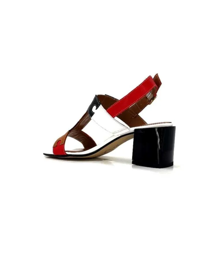 Ivoire0334 Ivoire F2105 Sardegna Cuir Blanc, Marron, Rouge & Noir*Femme Sandales