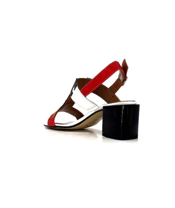 Ivoire0334 Ivoire F2105 Sardegna Cuir Blanc, Marron, Rouge & Noir*Femme Sandales