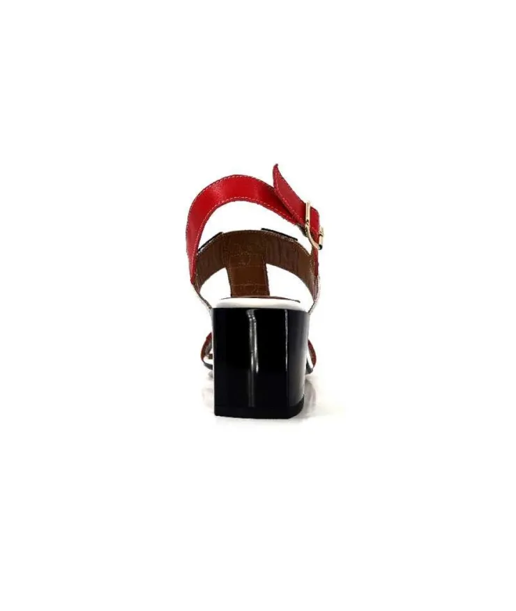Ivoire0334 Ivoire F2105 Sardegna Cuir Blanc, Marron, Rouge & Noir*Femme Sandales