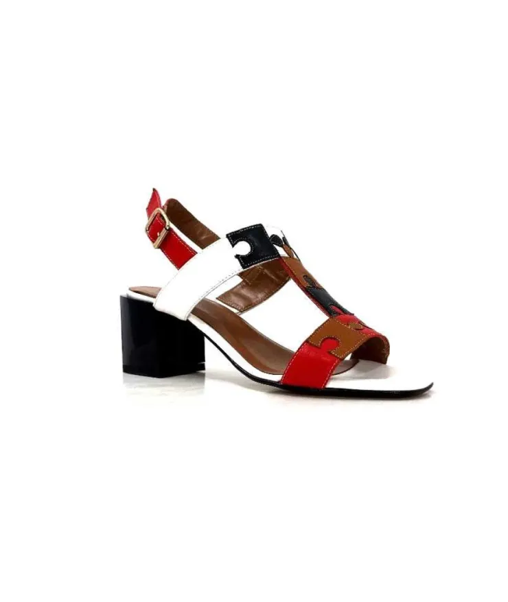Ivoire0334 Ivoire F2105 Sardegna Cuir Blanc, Marron, Rouge & Noir*Femme Sandales