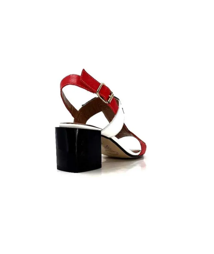 Ivoire0334 Ivoire F2105 Sardegna Cuir Blanc, Marron, Rouge & Noir*Femme Sandales