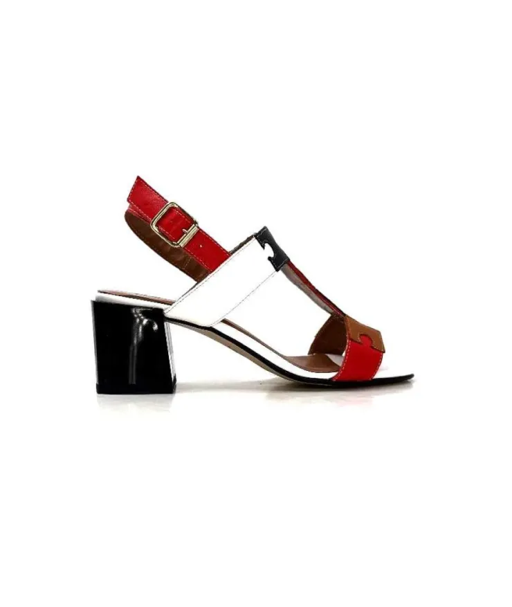 Ivoire0334 Ivoire F2105 Sardegna Cuir Blanc, Marron, Rouge & Noir*Femme Sandales