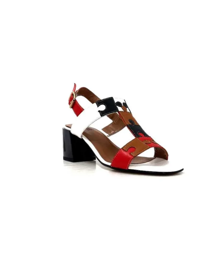 Ivoire0334 Ivoire F2105 Sardegna Cuir Blanc, Marron, Rouge & Noir*Femme Sandales