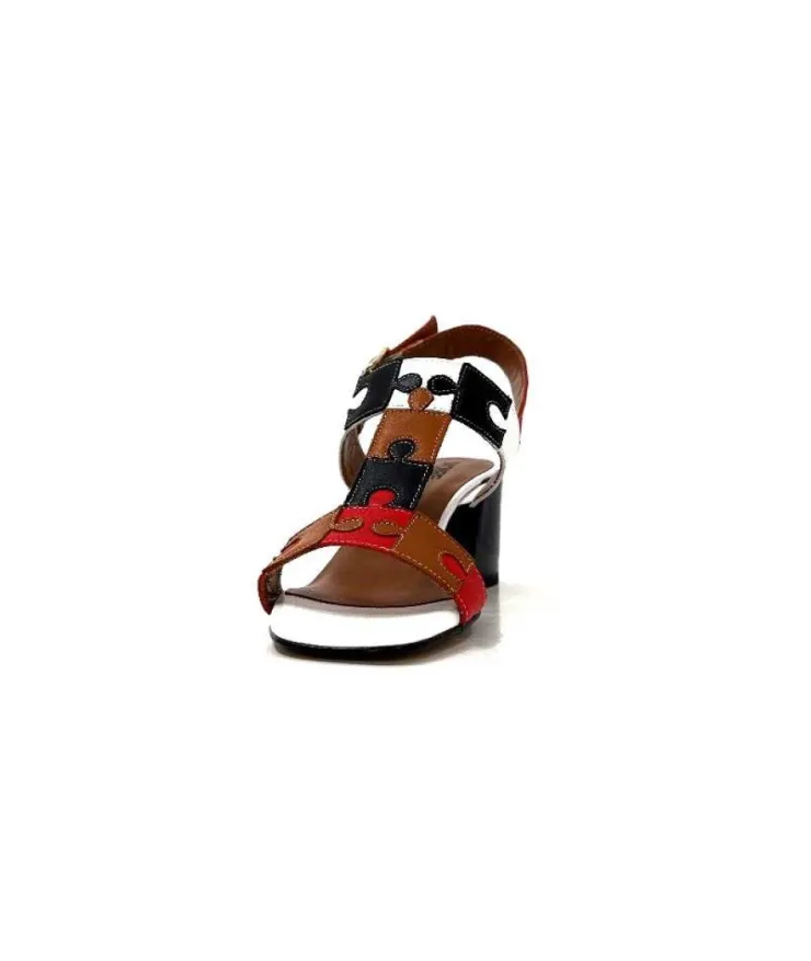 Ivoire0334 Ivoire F2105 Sardegna Cuir Blanc, Marron, Rouge & Noir*Femme Sandales