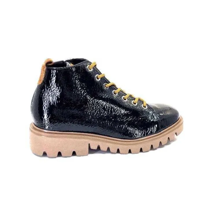 Ivoire0130a Ivoire 3G4925 Cuir Vernis Noir*Femme Baskets