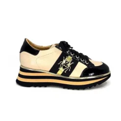 Ivoire0347b Ivoire H985M Cuir Vernis Noir Beige*Femme Baskets