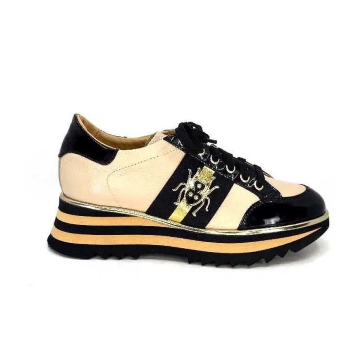 Ivoire0347b Ivoire H985M Cuir Vernis Noir Beige*Femme Baskets