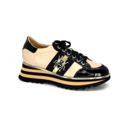 Ivoire0347b Ivoire H985M Cuir Vernis Noir Beige*Femme Baskets