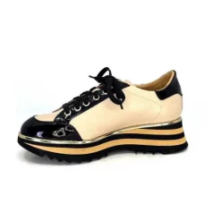 Ivoire0347b Ivoire H985M Cuir Vernis Noir Beige*Femme Baskets