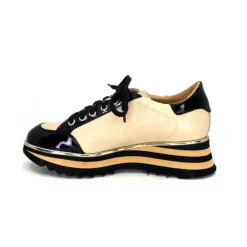 Ivoire0347b Ivoire H985M Cuir Vernis Noir Beige*Femme Baskets