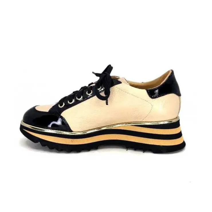Ivoire0347b Ivoire H985M Cuir Vernis Noir Beige*Femme Baskets