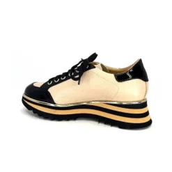 Ivoire0347b Ivoire H985M Cuir Vernis Noir Beige*Femme Baskets