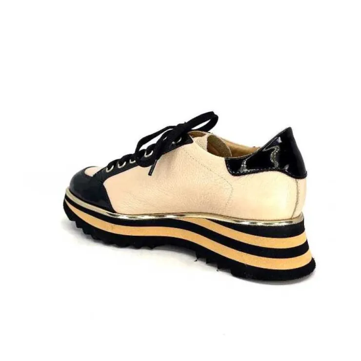 Ivoire0347b Ivoire H985M Cuir Vernis Noir Beige*Femme Baskets