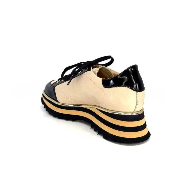 Ivoire0347b Ivoire H985M Cuir Vernis Noir Beige*Femme Baskets