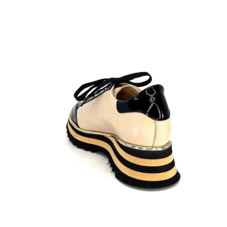 Ivoire0347b Ivoire H985M Cuir Vernis Noir Beige*Femme Baskets