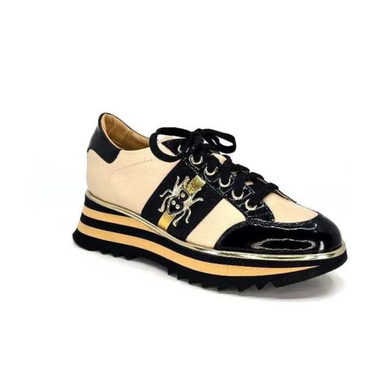 Ivoire0347b Ivoire H985M Cuir Vernis Noir Beige*Femme Baskets