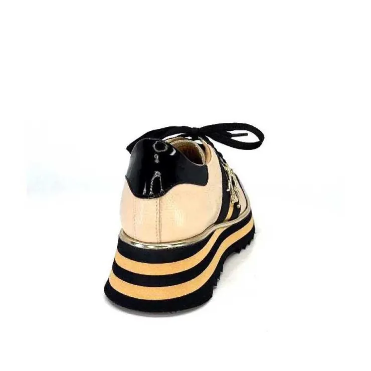 Ivoire0347b Ivoire H985M Cuir Vernis Noir Beige*Femme Baskets