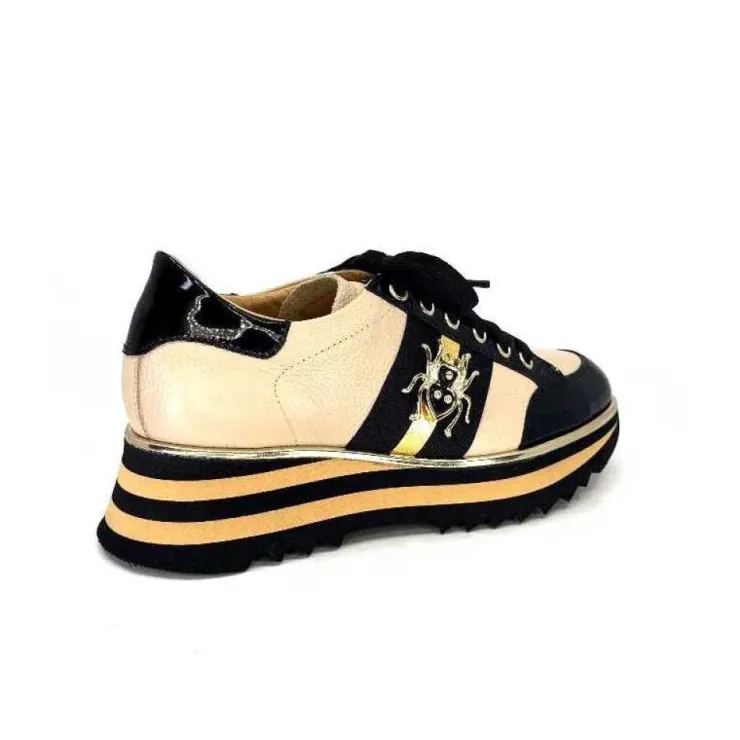 Ivoire0347b Ivoire H985M Cuir Vernis Noir Beige*Femme Baskets