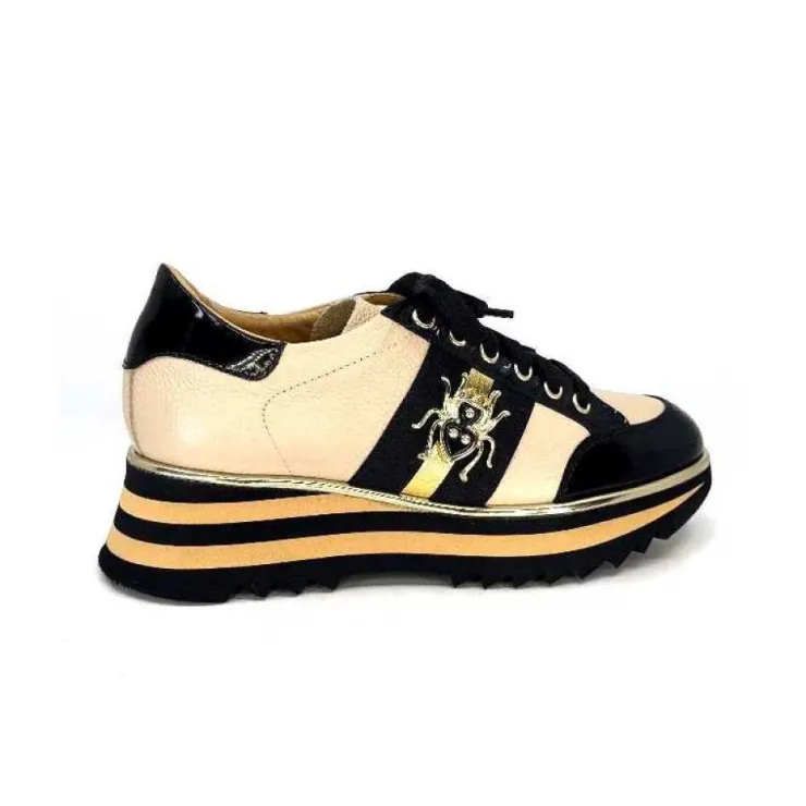 Ivoire0347b Ivoire H985M Cuir Vernis Noir Beige*Femme Baskets