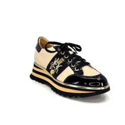 Ivoire0347b Ivoire H985M Cuir Vernis Noir Beige*Femme Baskets